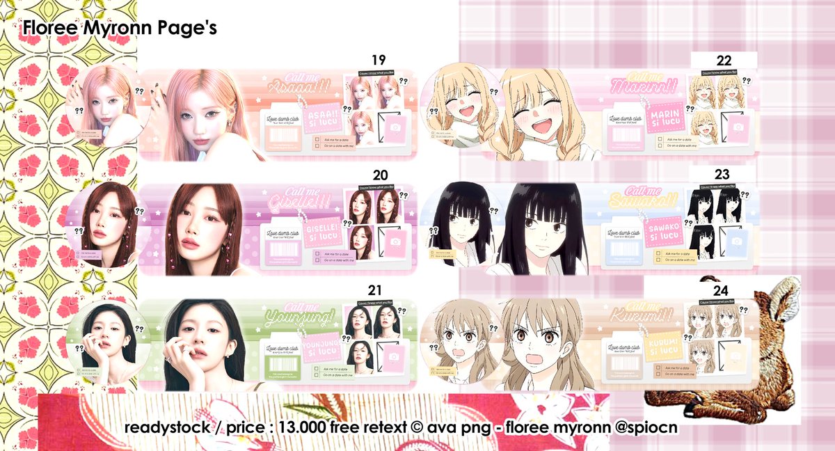 any retweet would be appreciate ♡, -

★ anyeong chingu . . . 👧🏻👋🏻 floree kali ini hadir membawa layout readystock female gg &amp; anime 🍥🍧 dengan katalog cantik < caller > !! 

☆ free retext ☆ can re colour +5k ☆
take? dm or t.me/newarkies #zonauang