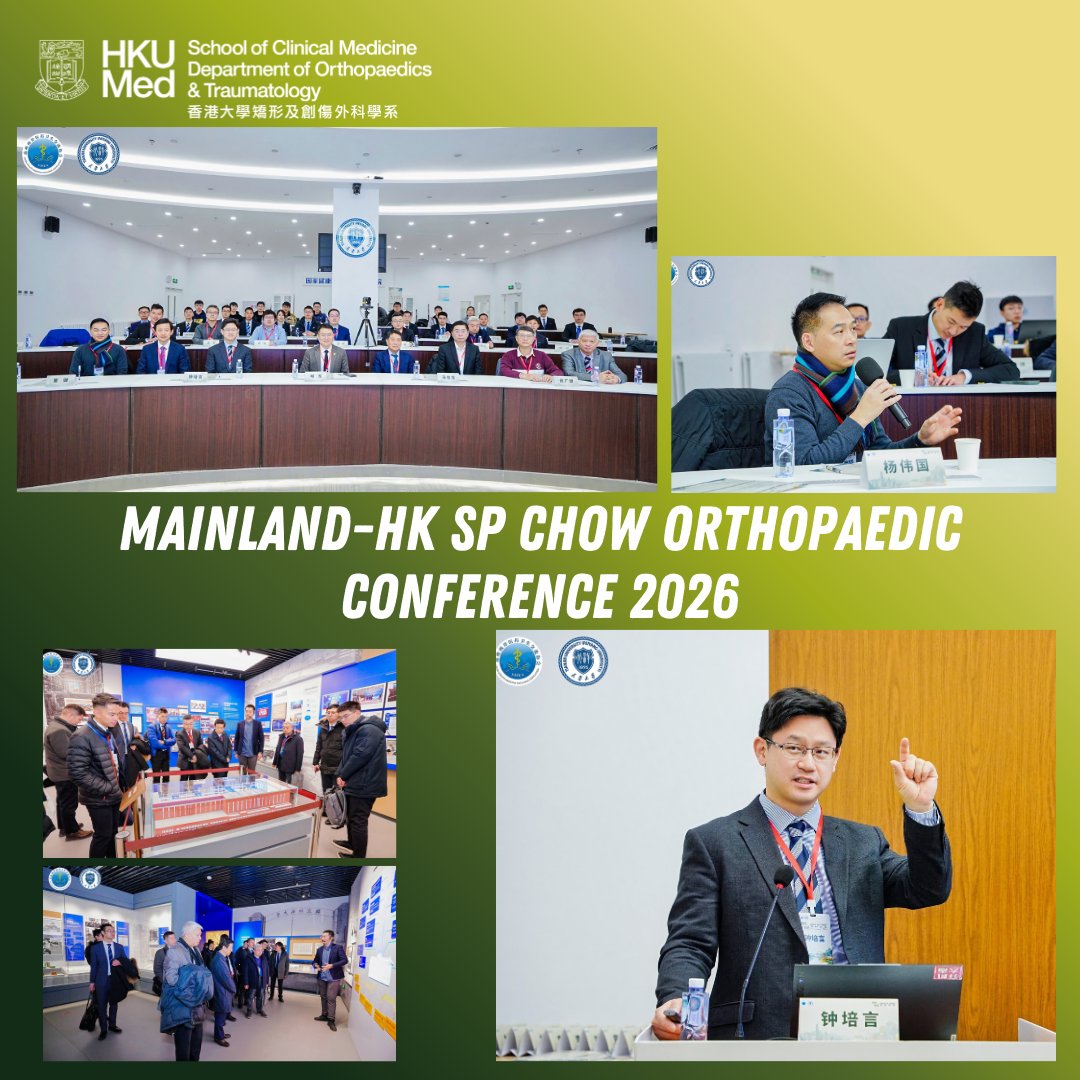 HKUOrtho's tweet photo. Mainland-HK SP Chow Orthopaedic Conference 2026 🇨🇳 🇭🇰 at Tianjin University Jan 30-31. Dr Thomas Liu - 1st Runner-up: Best Individual Oral Presentation Award &amp;  Best Team in Clinical Cases; Dr Clara Lee - 2nd Runner-up: Individual Oral Presentation Award. #SPChowConference2026 https://t.co/UlJzEe9QQ3