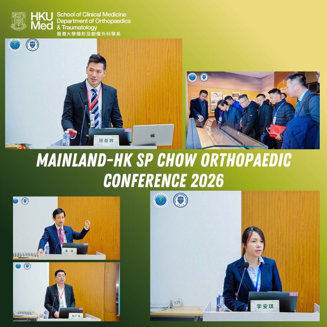 HKUOrtho's tweet photo. Mainland-HK SP Chow Orthopaedic Conference 2026 🇨🇳 🇭🇰 at Tianjin University Jan 30-31. Dr Thomas Liu - 1st Runner-up: Best Individual Oral Presentation Award &amp;  Best Team in Clinical Cases; Dr Clara Lee - 2nd Runner-up: Individual Oral Presentation Award. #SPChowConference2026 https://t.co/UlJzEe9QQ3