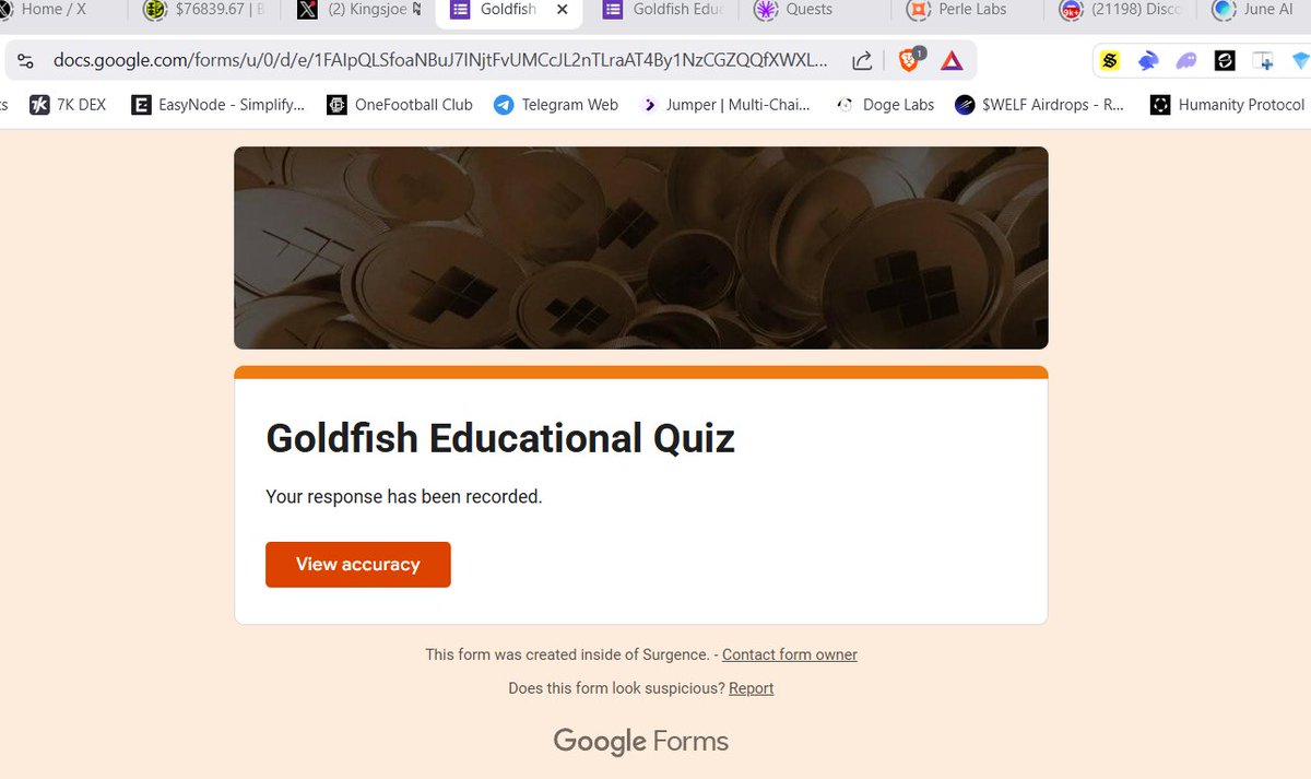 Goldfish Educational Quiz

🔹Follow this guide:
Go to : leaderboard.goldfishgold.com/?ref=gF3l3GmH

🔹30 points will be awarded to all participants and an extra 10 points for members who get all the questions correct.

Submit before Feb 5, 9:00 PM UTC 
docs.google.com/forms/u/0/d/e/…

🔹Answers ; 
Question