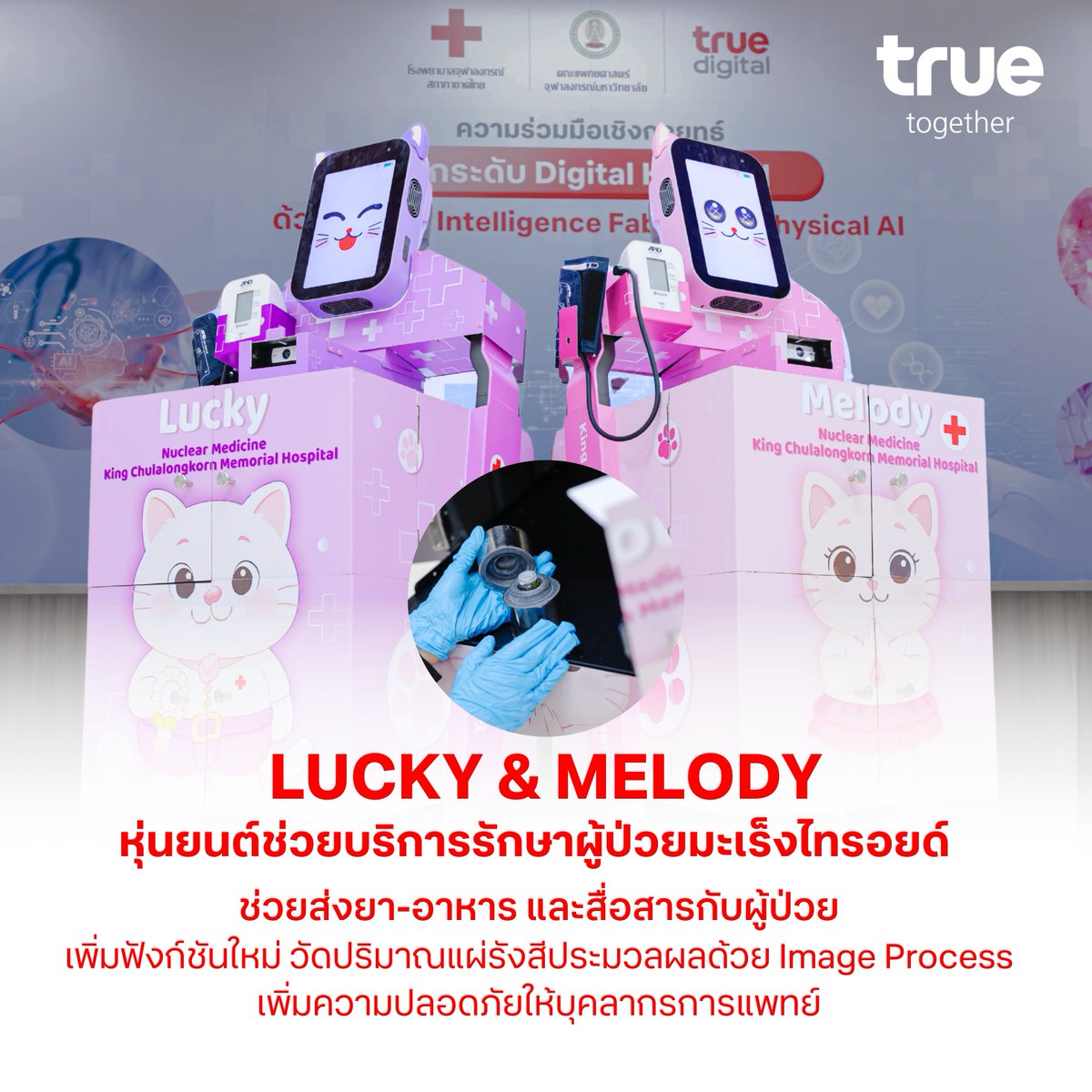 True_Thailand's tweet photo. 3 หุ่นยนต์ผู้ช่วยน้องใหม่ใน รพ.จุฬาลงกรณ์
ที่ขับเคลื่อนด้วย Physical AI ช่วยบริการรักษาผู้ป่วย
ลดความเสี่ยงและแบ่งเบาภาระของบุคลากรทางการแพทย์
โดย รพ.จุฬาลงกรณ์ และคณะแพทยศาสตร์ จุฬาฯ ร่วมมือกับ ทรู ดิจิทัล กรุ๊ป
อ่านต่อได้ที่ https://t.co/i2K0BE0QVG
.
#TrueTogether
#TrueDigital https://t.co/BvsxpE0tFo