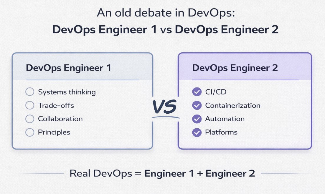 clovistb's tweet image. There is an old debate about the DevOps career path.

1⃣Some believe a good DevOps engineer is not defined by tools.
The focus should be on fundamentals: 
  - systems thinking, 
  - reliability, scalability, 
  - trade-offs,
  - collaboration. 

2⃣Others believe a good DevOps…