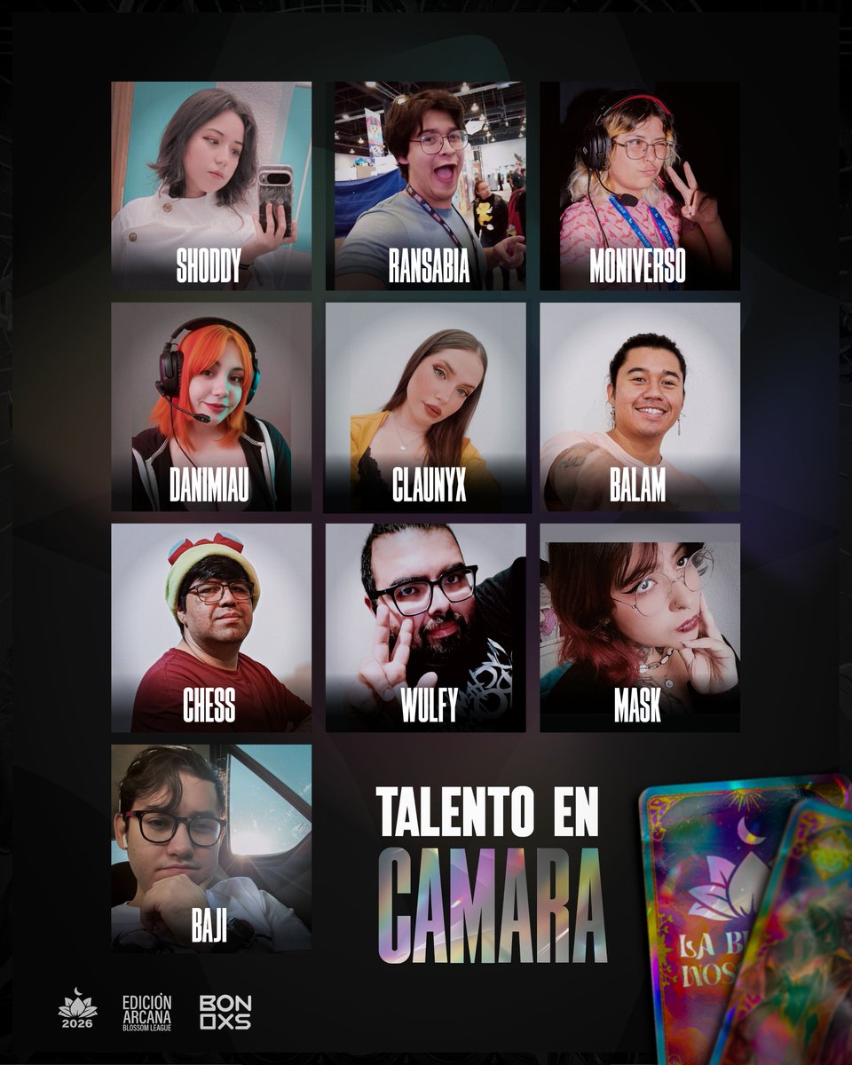 BlossomLeague's tweet photo. 🔮🎙️ LAS VOCES DEL DESTINO HAN SIDO ELEGIDAS 🎙️🔮

Las cartas ya fueron lanzadas y el oráculo habló.
 las partidas serán narradas por quienes interpretarán cada jugada como un presagio del destino.
🃏 Voces que leerán las cartas en cada draft. https://t.co/pzLQRBV4pV