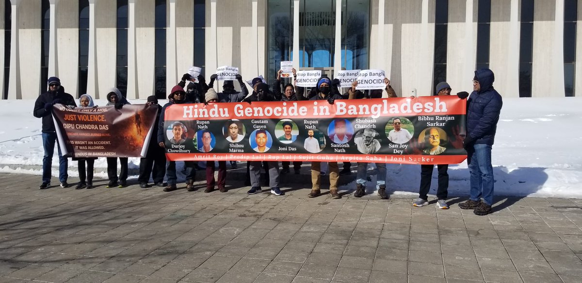 CFBDHindus's tweet photo. 📍 Princeton, #NewJersey | Despite subnormal temps, the community stood strong as 25+ U.S. cities joined the #NationwideRally in solidarity with #BangladeshiHindus, raising voices for justice &amp; safety.
#SaveBangladeshiHindus #HinduLivesMatter #StopHinduDripDripGenocide https://t.co/TI2z7fgtWl