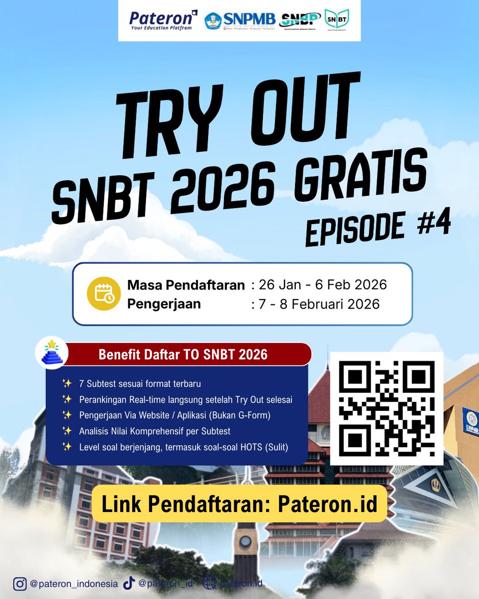 MAU TO SNBT GRATIS? CEK SINI! 🏁 Khusus pejuang SNBT UTBK tahun depan, Minron punya info Try Out GRATIS!  Syarat:📷 Follow

<a href="/pateron_id/">Pateron | Try Out UTBK GRATIS</a>

📷pateron.id
bagian UTBK ya!! Simple banget kan? Buruan amanin slot kamu sekarang juga! 📷📷 🏃💨

#utbk #snbt #lolosptn #utbk202