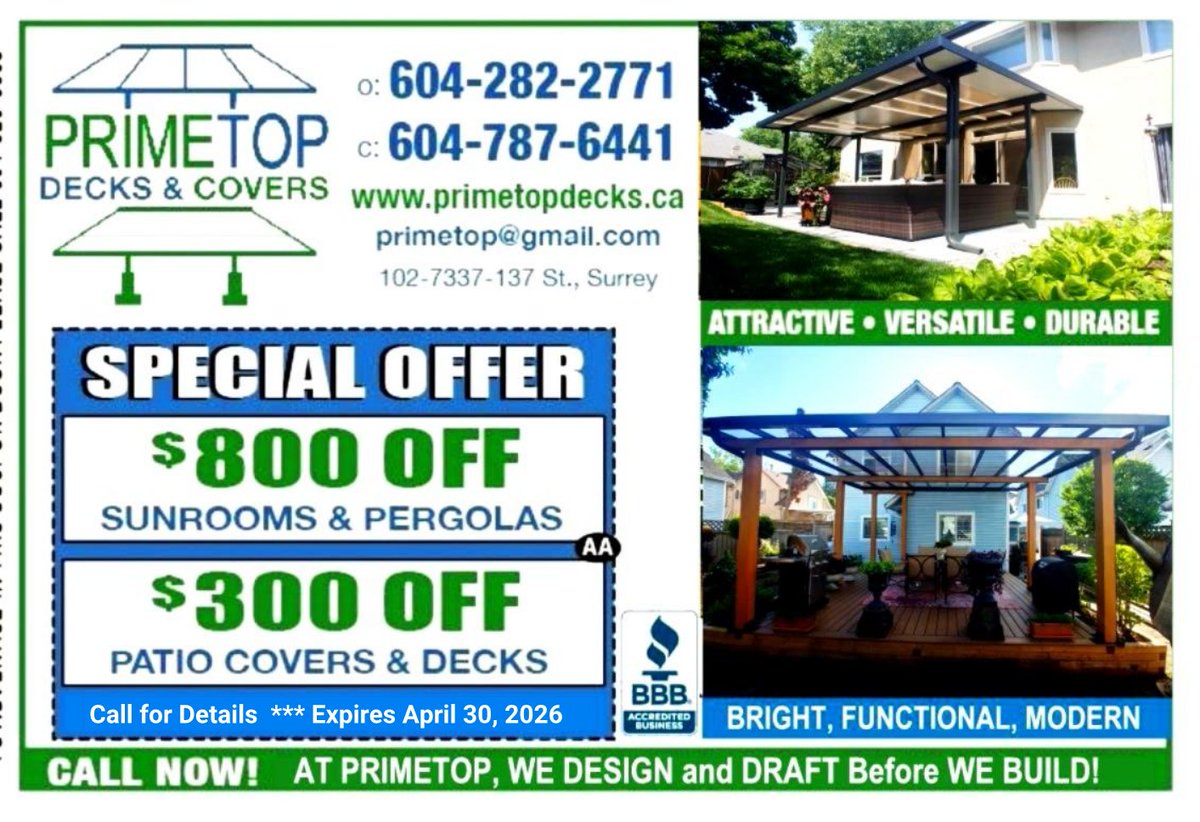 PrimetopC's tweet photo. 🌿 Spring is calling, and so is your dream outdoor space!🌞To celebrate the season, Primetop is offering a Spring Discount available until April 30. This is your chance to save on a professionally built deck or patio cover designed for comfort, beauty, and long-lasting quality. https://t.co/31YGLq3FeC