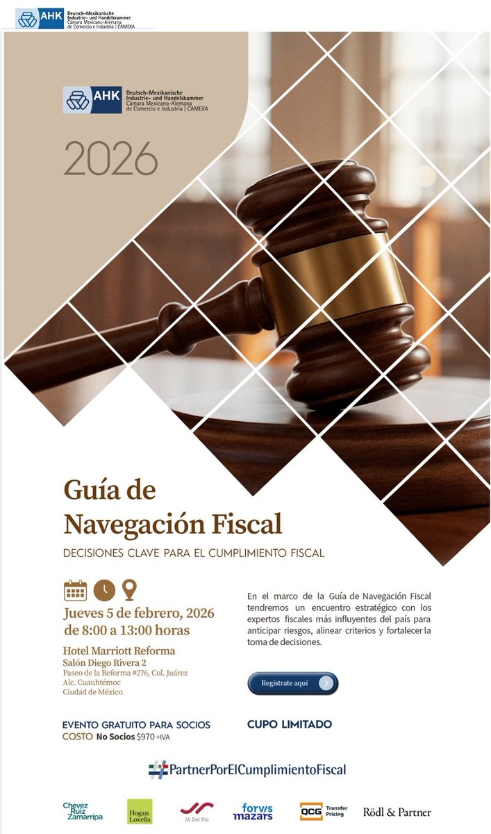 Nos vemos este jueves 05 de febrero en el evento Guía de Navegación Fiscal de <a href="/AHKMexikoCAMEXA/">AHK Mexiko | CAMEXA</a> 

Como siempre, será un gusto intercambiar opiniones con destacados colegas.

camexa-formularios.com/formulario/ins…

<a href="/QuorumQCG/">QCG</a> <a href="/aldrin_rm/">Jesus Aldrin Rojas</a>