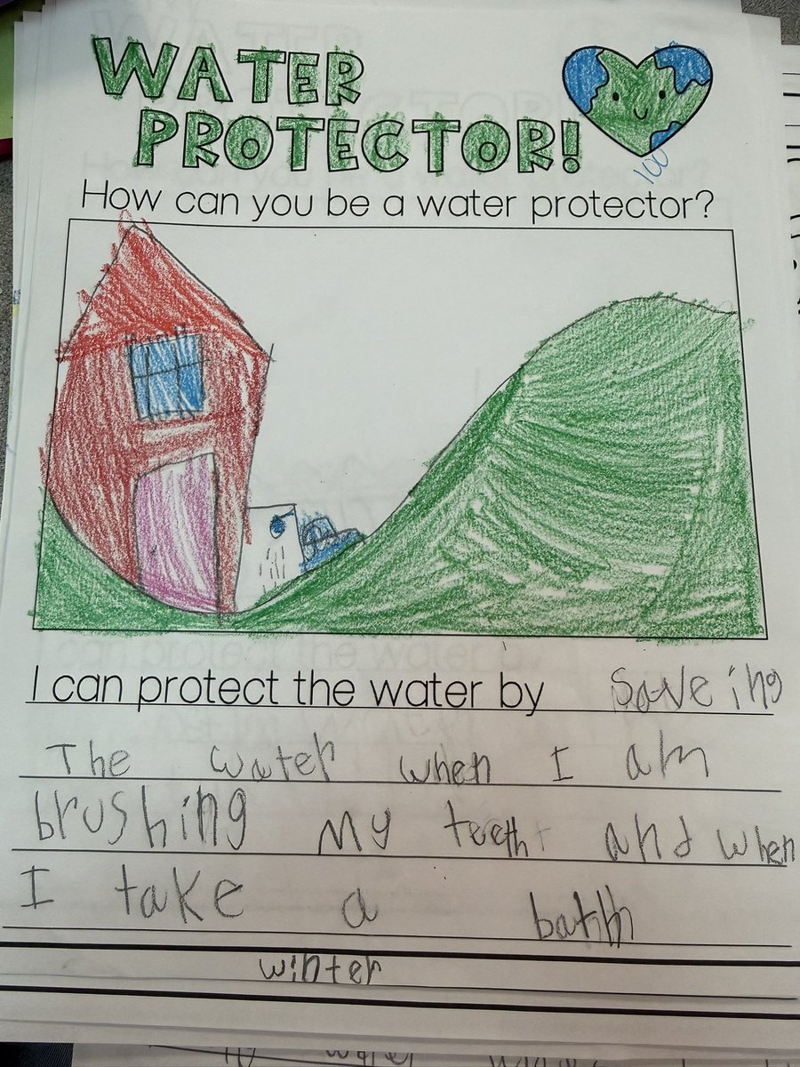 MrsBRamirez's tweet photo. We are learning about conserving water in science and we read the Water Protector. The students wrote a little a lot and illustrated how they can conserve water. @CrosbyElem @CrosbyISD https://t.co/Wx11J3NeSi