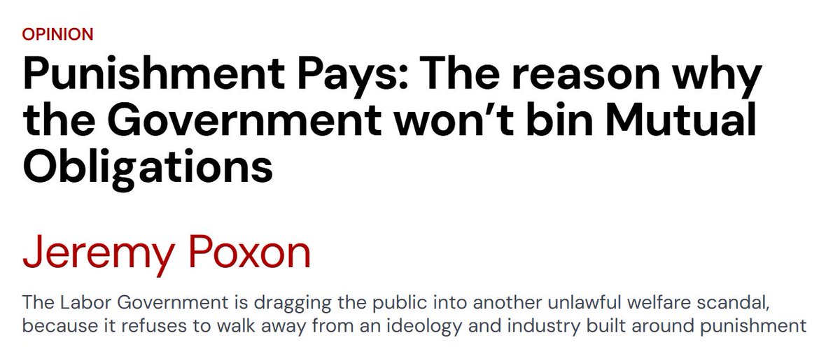 Why won't the government switch off the unlawful mutual obligations system?  

FOI documents reveal a ramshackle Department that's scrambling to cover legal messes, preserve industry profits, and pretend that punishment is policy

New from me: thepoint.com.au/opinions/26020…