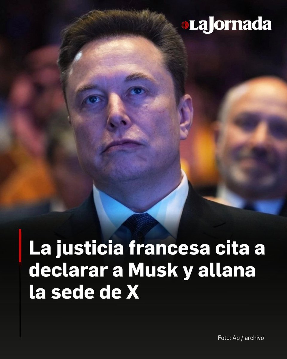 lajornadaonline's tweet photo. La justicia francesa allanó este martes los locales de la plataforma X en Francia y citó a declarar en abril a su propietario, Elon Musk, en el marco de una investigación sobre las presuntas modificaciones de esta red social.

X es objeto de una investigación judicial desde inicios de 2025 a raíz de denuncias de diputados sobre el sesgo en sus algoritmos, que podría haber alterado su funcionamiento.

Lee la nota: https://t.co/0Nyx7jSWJI