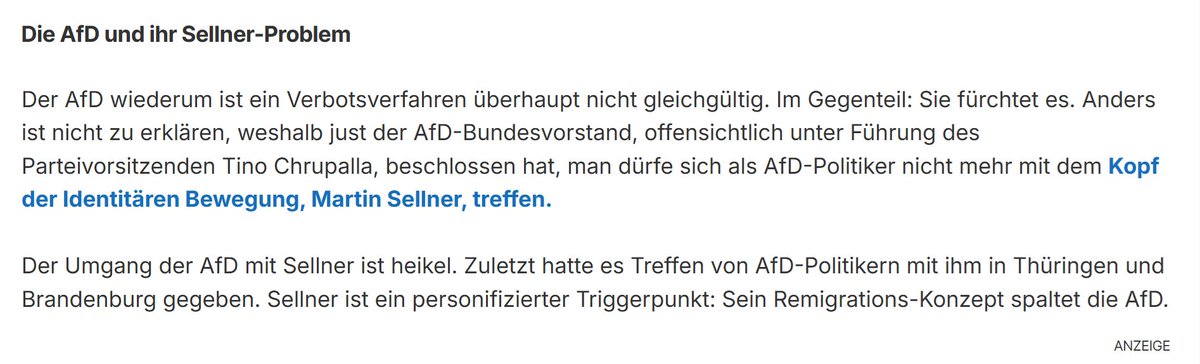 Sandiag42664598's tweet image. Laut Focus soll Chrupalla einer der treibenden Kräfte hinter dem neuen Kontaktverbot gegen Martin Sellner gewesen sein.

Ob das zutrifft, weiß ich nicht, aber es würde mich nicht wundern. 

Es zeichnet sich in der AfD eine Linie #Krah, #Chrupalla, #Reusch in der AfD ab. (1/2)
