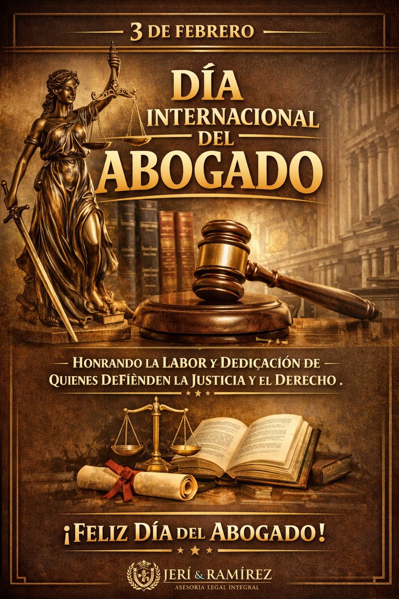 jesus210785's tweet photo. ⚖️✨ DÍA INTERNACIONAL DEL ABOGADO ✨⚖️

Hoy rendimos homenaje a quienes hemos elegido el camino del Derecho, no solo como profesión, sino como vocación de servicio.
Ser abogado es defender la justicia, proteger derechos y alzar la voz cuando otros no pueden https://t.co/BtgITuuWpk