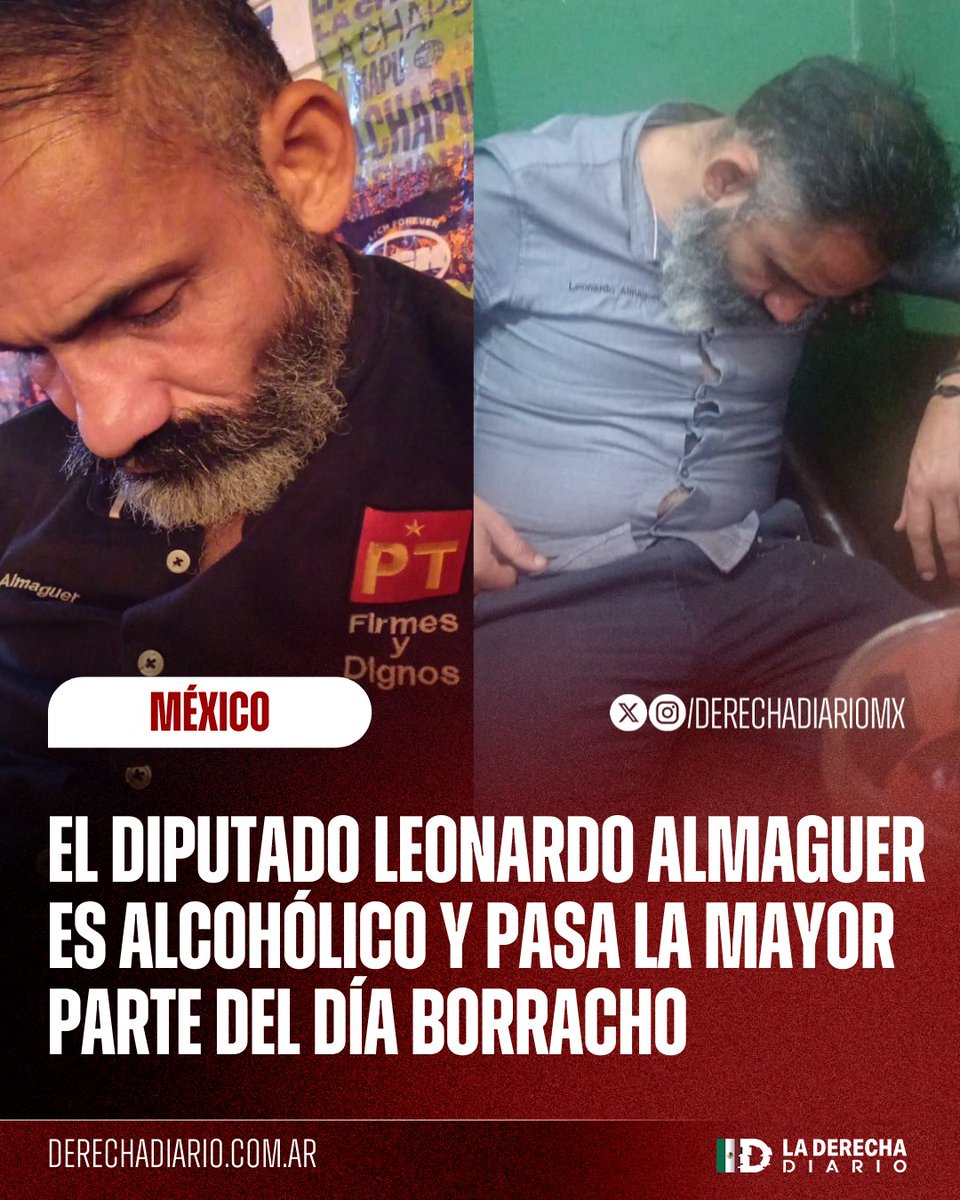 🚨🇲🇽 | BORRACHOTE: El líder del PT en el Congreso de Jalisco que estuvo preso por asaltar camiones de cerveza, Leonardo Almaguer, es alcohólico y no asiste a trabajar por pasar la mayor parte del día tomado.
