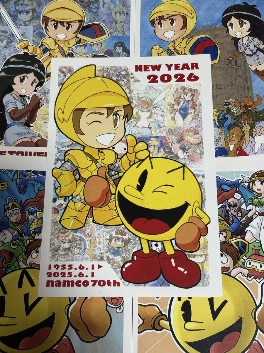ヘイカさんの
【ナムコ70周年記念だよ！年賀状】
イラストをネットプリントして来ました🙇🏻

いつもながら素晴らしいイラストですよね😃✨

ナムコ70年かぁ…凄いなぁ〜🙏💦