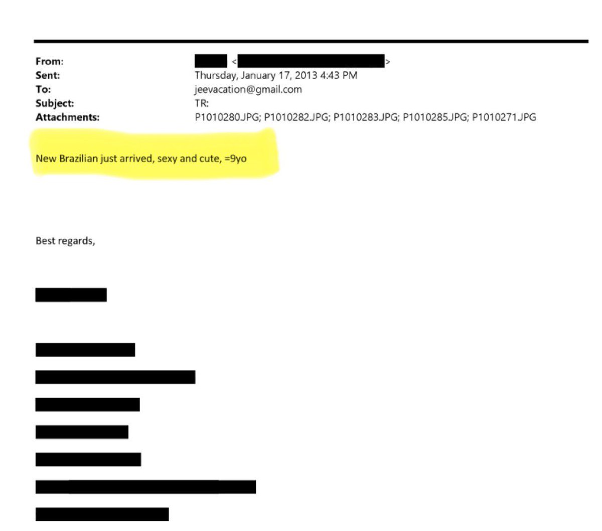 Why the actual F is the DOJ, protecting the sender of this email about a 9 YEAR OLD!