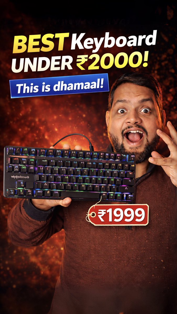 terabytes_14's tweet photo. 🚨 Bought a mechanical keyboard under ₹2000 😱

Channel link :- https://t.co/DmDXPsQlBF

⏰ Full honest review drops TODAY at 3 PM IST on YouTube
Stay tuned 👀

#MechanicalKeyboard #KeyboardUnder2000 #IndianTech #GamingSetup @YouTube https://t.co/hhKuvWgHyv