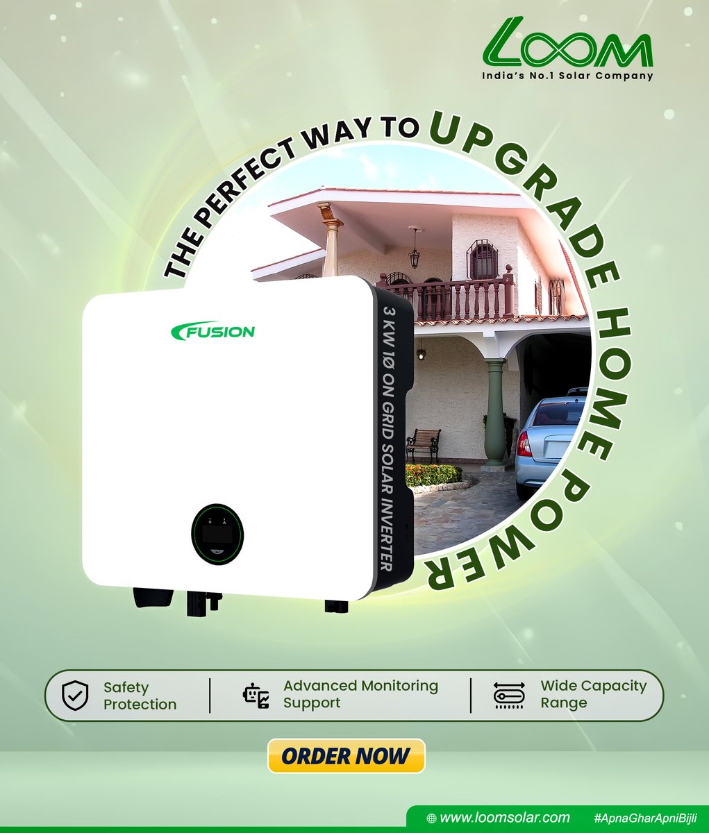Upgrade your home power with the Fusion 3 kW Single Phase On-Grid Solar Inverter ☀️
Smart monitoring, advanced safety &amp; seamless grid performance for efficient energy savings.
📞 8750778800 | 🌐 loomsolar.com

#LoomSolar #FusionInverter #OnGridSolar #RooftopSolar