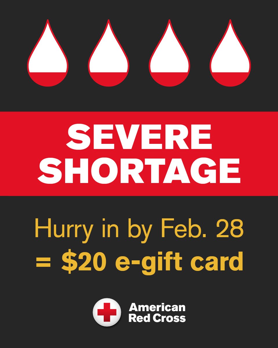 The American Red Cross says the nation is experiencing a severe blood shortage. Distributions of blood products to hospitals are still outpacing the number of blood donations coming in. They are offering donors a $20 e-gift card this month.