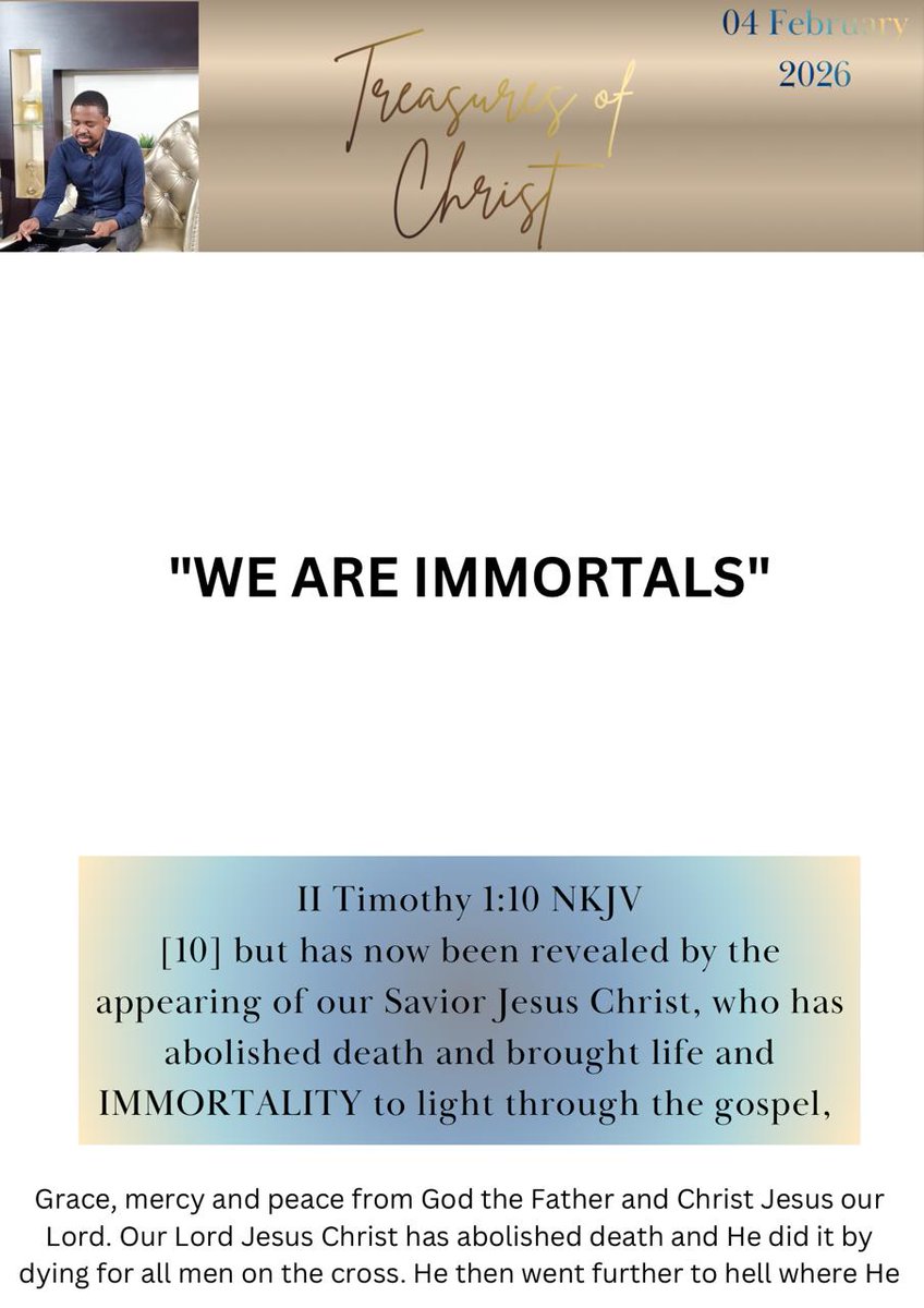 houseofgracent's tweet photo. Grace, mercy and peace from God the Father and Christ Jesus our Lord.🙏🏽😇

Please receive today’s Treasures of Christ Daily Devotional "WE ARE IMMORTALS" https://t.co/7kgpv8oh3y