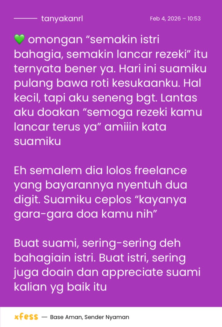Semakin yakin kalo rezeki bakal dateng ke pasutri yang saling baik, mendoakan, dan mendukung satu sama lain 💚