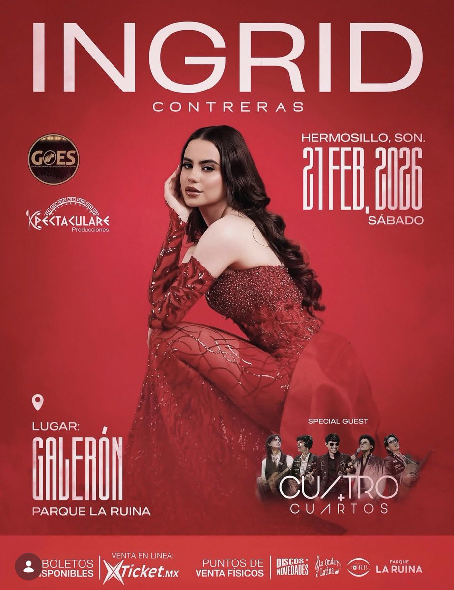 Vendo boleto para Ingrid Contreras para el sábado 21 de febrero en Hermosillo, al costo $1,443 sección VIP fila J.