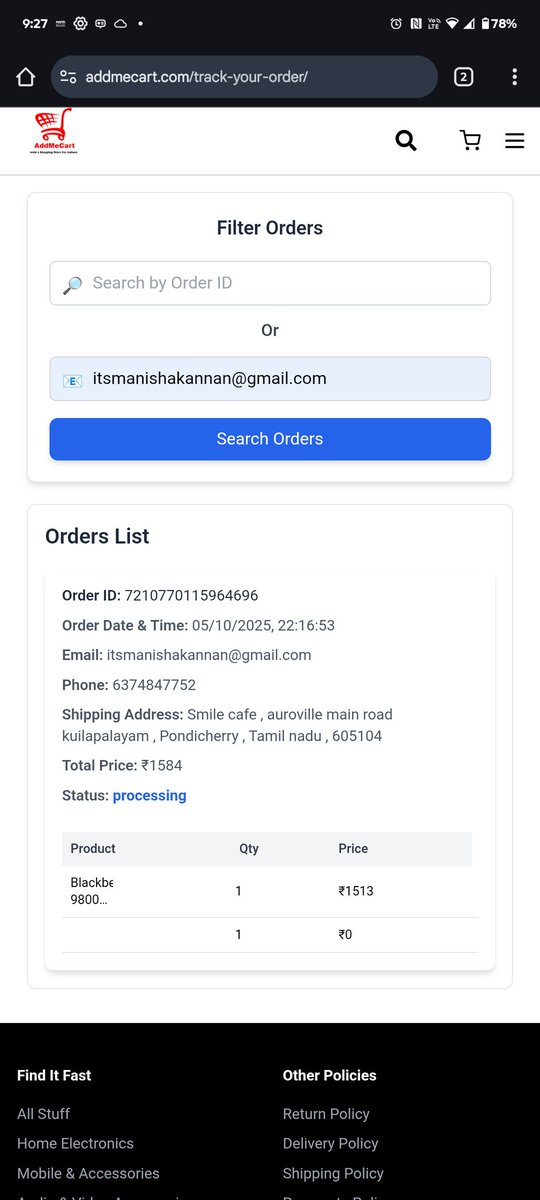 itsraviselvaraj's tweet photo. I ordered a refurbished mobile on 15/10/2025 it's have been more than 4 months still no update @AddmeCart https://t.co/PzLtVYPykb