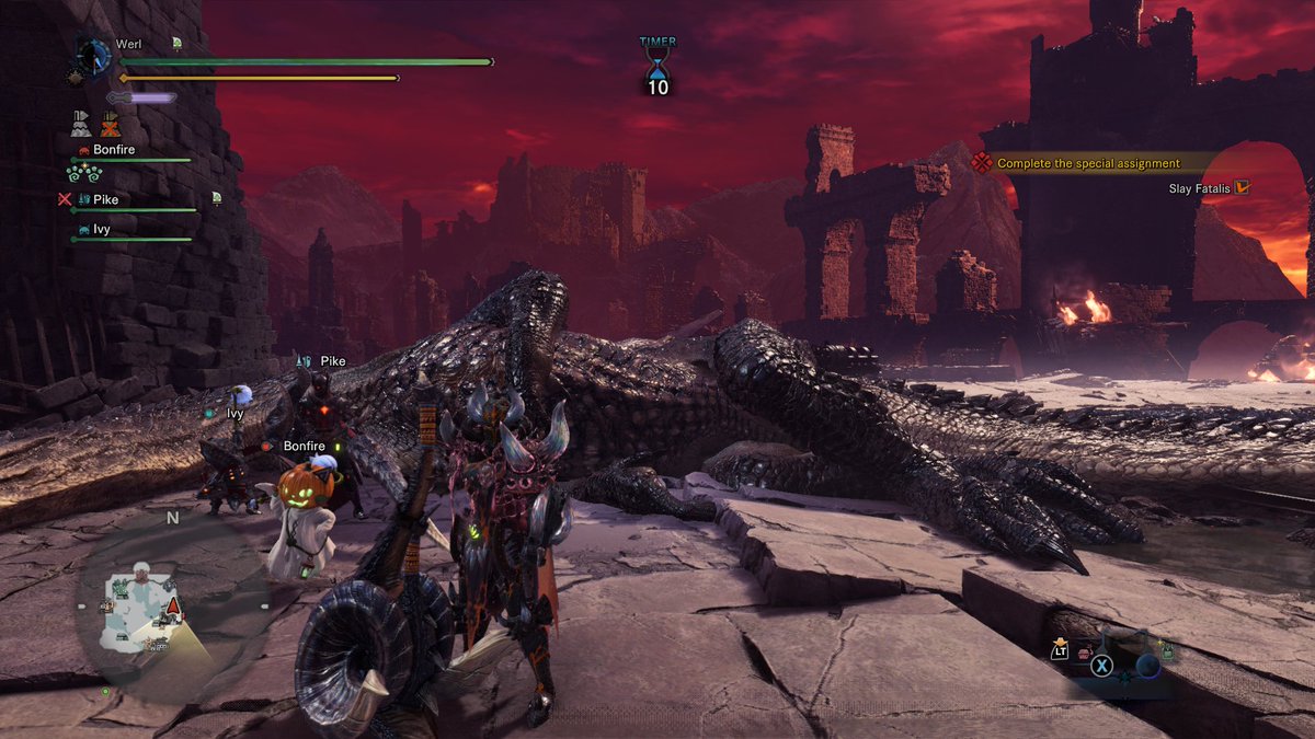 PikeRondel's tweet photo. My buddy Werl and I finally beat Monster Hunter World : Iceborne! He scampered out of frame on the first pic, last pic was his. #MonsterHunter https://t.co/QsK0rOLyX8