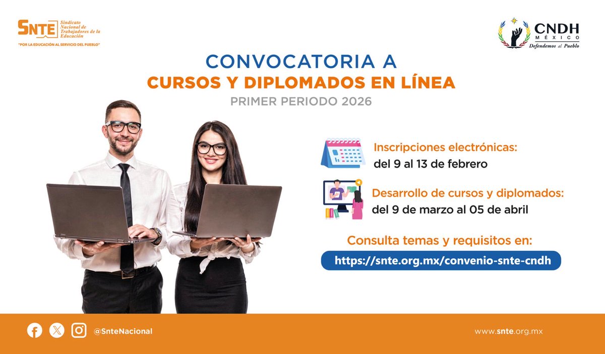 Nuevo Diplomado: Educación para la Paz y los Derechos Humanos.

 El SNTE📚 y la CNDH 🕊️te invitan a participar en la convocatoria. 👩🏻‍🏫👨🏻‍🏫 Primer periodo 2026.

Entra al link para más información:
👉 snte.org.mx/convenio-snte-…