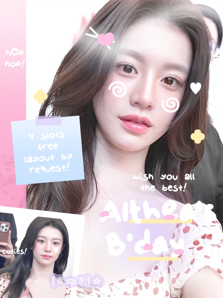 dollskith's tweet image. ⠀
help rt? tysm! ૮꒰ ྀི . . ꒱ა ❤︎

👩🏻‍🍳🌸 Hai guys! Hari ini ada kakak anon yang ngerayain ultah adik kecilnya, Althea! &amp;lt;@sselenyx&amp;gt; 🍰💗 Ada 4 FREE SLOTS LAYOUT BY REQ buat kalian! 🍮🪽 Check ALT for moRe! 𓈄˚₊ 🧸🌷

💌 by reply
💬 now – 05 February 19.00 WIB

ʚ #zonauang ɞ
⠀
