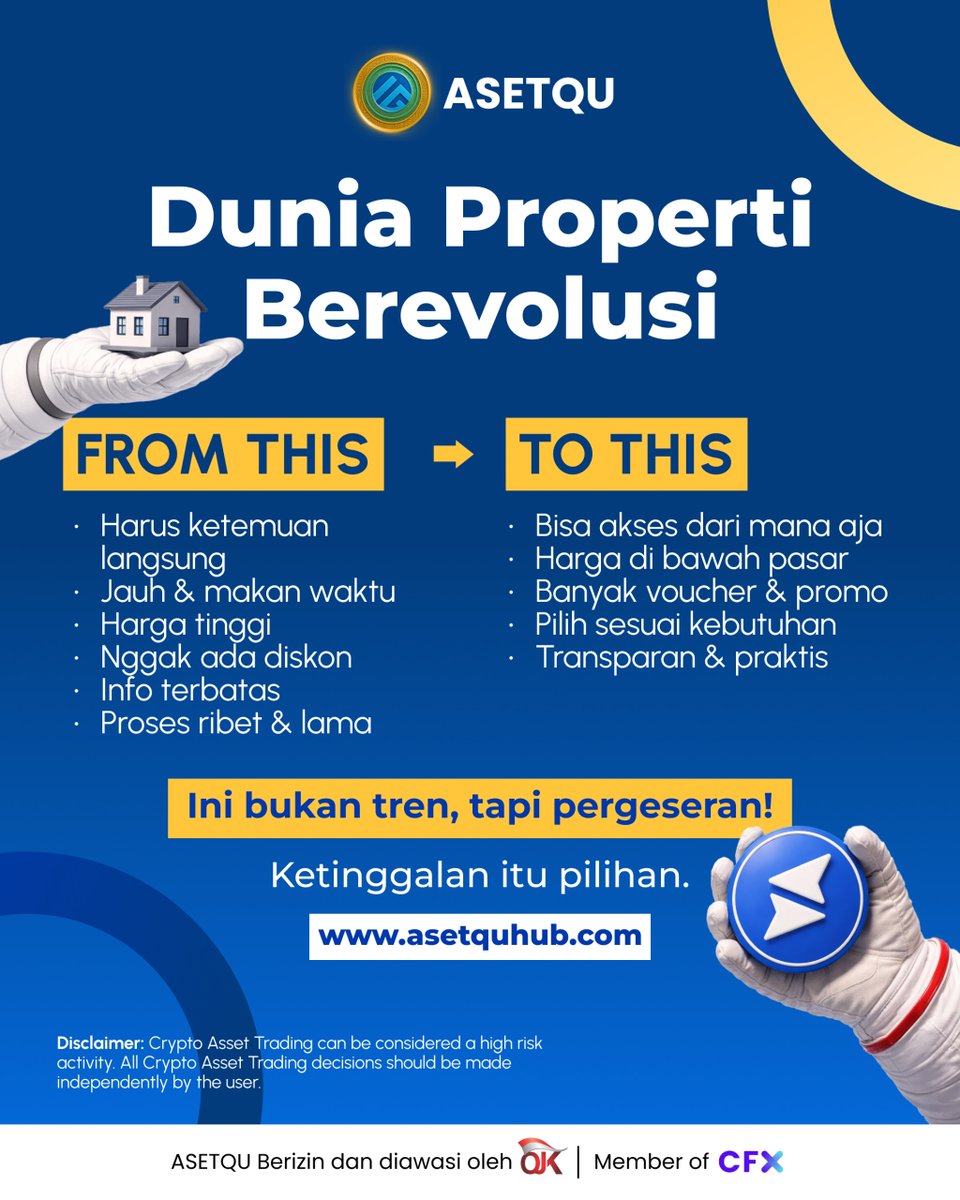 Halo Asetra!

Dunia properti lagi berubah dan kali ini bukan wacana!

Yang dulu ribet, makan waktu, dan penuh batasan.. sekarang masuk fase lebih simpel, lebih cepat, dan lebih masuk akal.

AsetQuhub hadir bukan buat ngikutin tren, tapi jadi bagian dari pergeseran cara orang