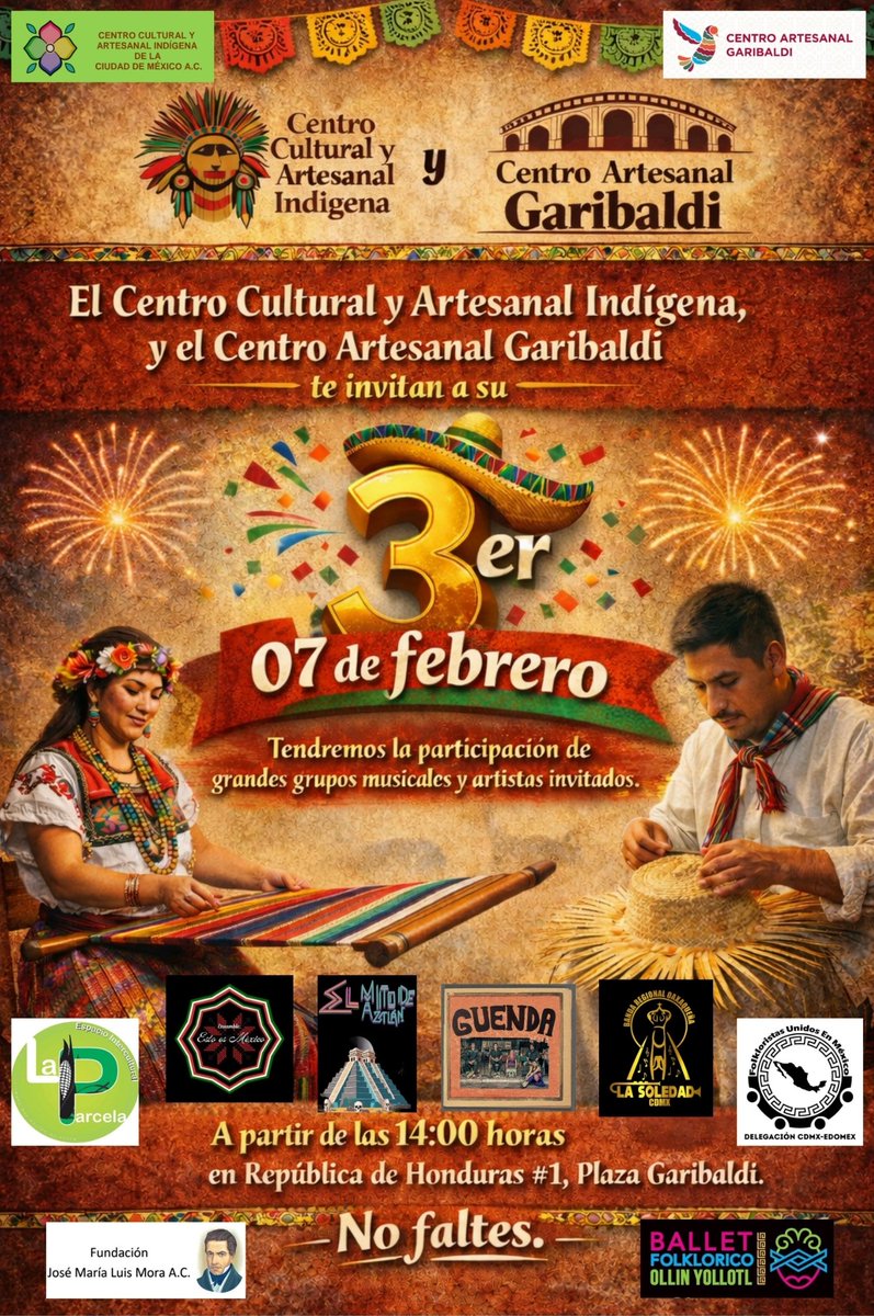 Amigos
su atención por favor
Este próximo sábado 07 de febrero, celebramos nuestro 3er Aniversario y es importante festejar con tu compañía. 
Te esperamos a partir de las 14:00 horas en el #CentroArtesanalGaribaldi Honduras #1
<a href="/adnnoticiasmx/">adn Noticias</a> <a href="/nmasforo/">N+ FORO</a> <a href="/telediario/">Telediario CdMx</a> <a href="/AztecaNoticias/">Azteca Noticias</a>
