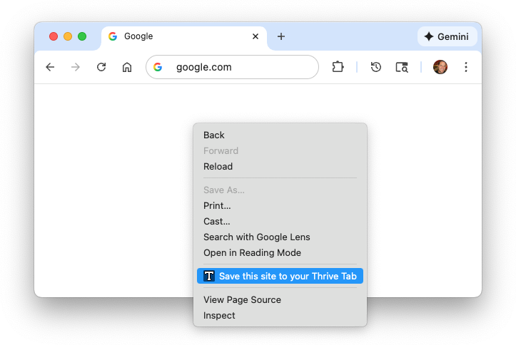 guy's tweet image. New version of Thrive Tab is out with an easy new way to save sites: just right click on any page you're on and you can now save the site to your Thrive Tab.

Get it, free on the Google Chrome Web Store: chromewebstore.google.com/detail/thrive-…