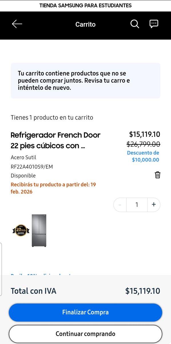danieldpok's tweet photo. @SamsungMexico tengo 1 mes queriendo comprar y no me dan solucion marca el mismo error en tienda estudiante https://t.co/9yBpzHLsg3