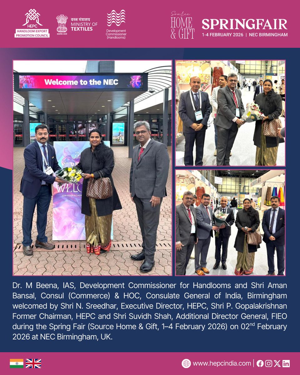 HEPC_India's tweet photo. HEPC India at Spring Fair (Source Home &amp; Gift).

🗓️ 1-4, February 2026
📍 NEC Birmingham, UK

#MyHandloomMyPride #Local2Global https://t.co/HUudgU6VvF