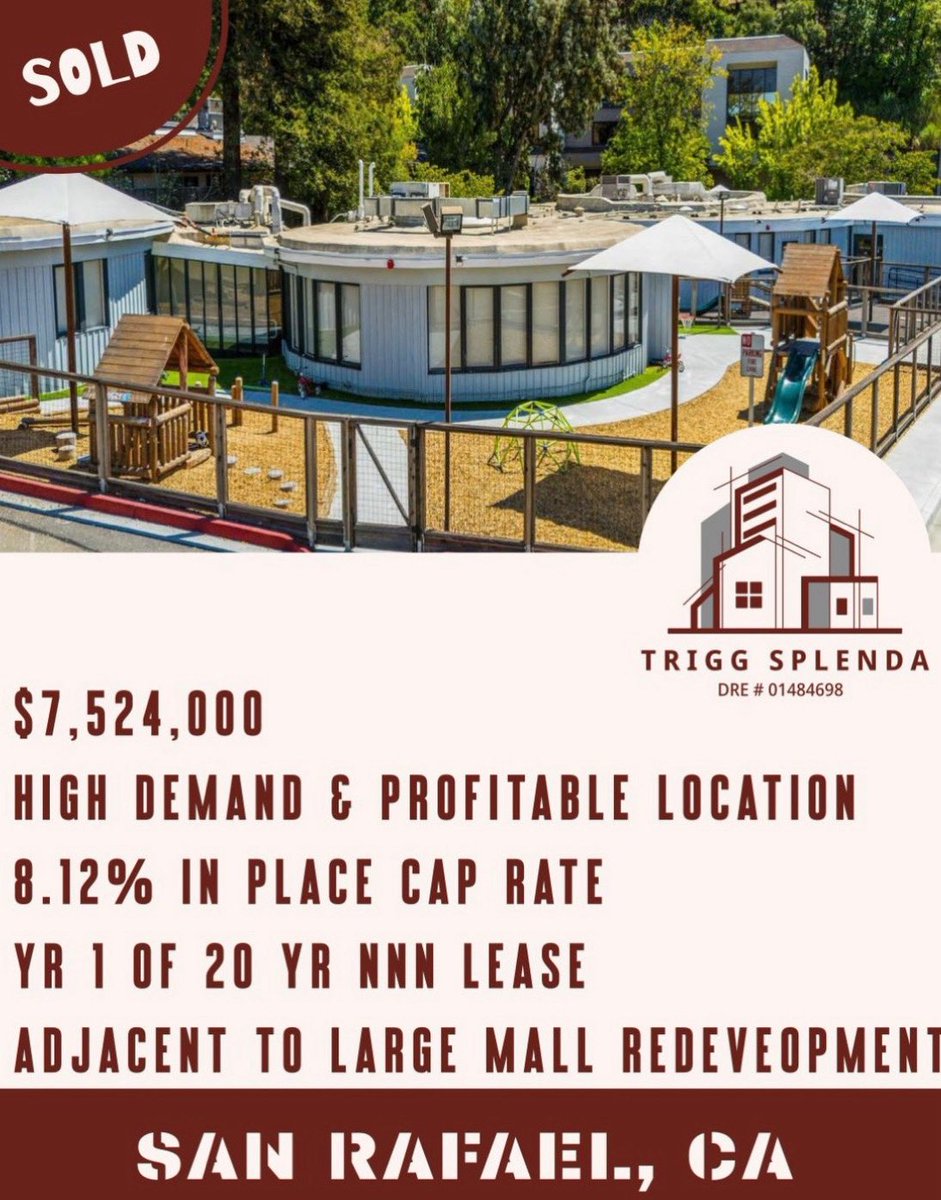 TriggSplenda's tweet photo. I’m pleased share the sale of a single-tenant NNN property acquired for $7,524,000 with an in place 8.2% cap rate, in the first year of a 20-year corporate-guaranteed lease. 

If you’re considering changes to your real estate portfolio, I’d welcome the opportunity to connect. https://t.co/cd9l13NDhF