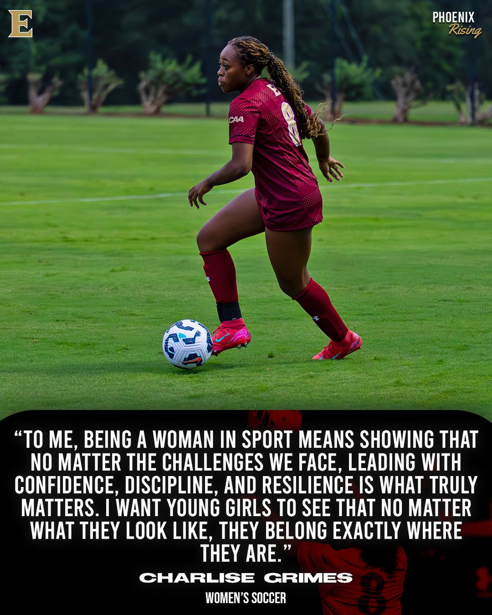 ElonWSoccer's tweet photo. "She believed she could, so she did" ❤️
Happy National Girls & Women In Sports Day! So proud of these amazing women that represent our program with class day in and day out! 🫶
#PhoenixRising | #EUWSOC https://t.co/3iOmpMBwSM