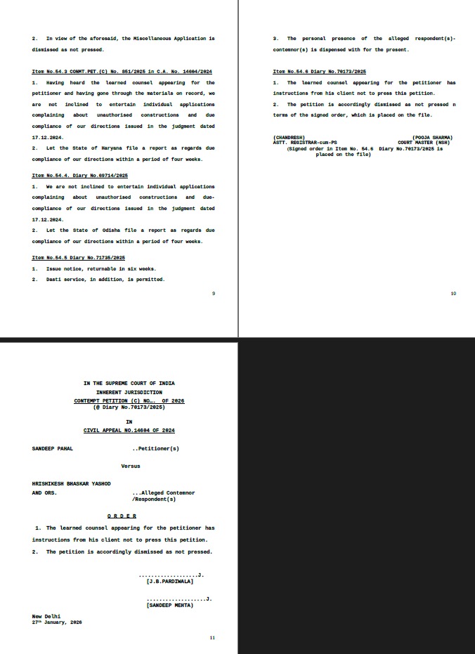 A building cannot remain unauthorised, either it is regularised or else demolished. <a href="/CMO_Odisha/">CMO Odisha</a>
must take a call before it is too late.

THE AUTHORITY CONCERNED PRIMA FACIE IS IN CONTEMPT
Supreme Court, dt. 27.01.2026 (in the case of Bimalendu Pradhan vs State of Odisha): "We