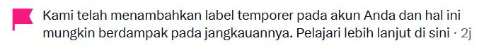 txtfalak's tweet image. Hati-hati dengan notif label seperti ini. Akun kamu akan berdampak negatif (-) dimana jangkauan tweet, reply dapat dilihat orang lain sangat terbatas. Tentunya akan ngaruh ke Impresi (inget syarat pembayaran itu 5M impresi).

Kalau diibaratkan sebelumnya bisa dilihat 1 negara,