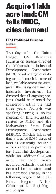 CMOMaharashtra's tweet photo. Acquire ₹1 lakh acre land: CM Devendra Fadnavis tells MIDC, cites demand

@Dev_Fadnavis
#Maharashtra #DevendraFadnavis #MIDC https://t.co/00HRKxhhKj