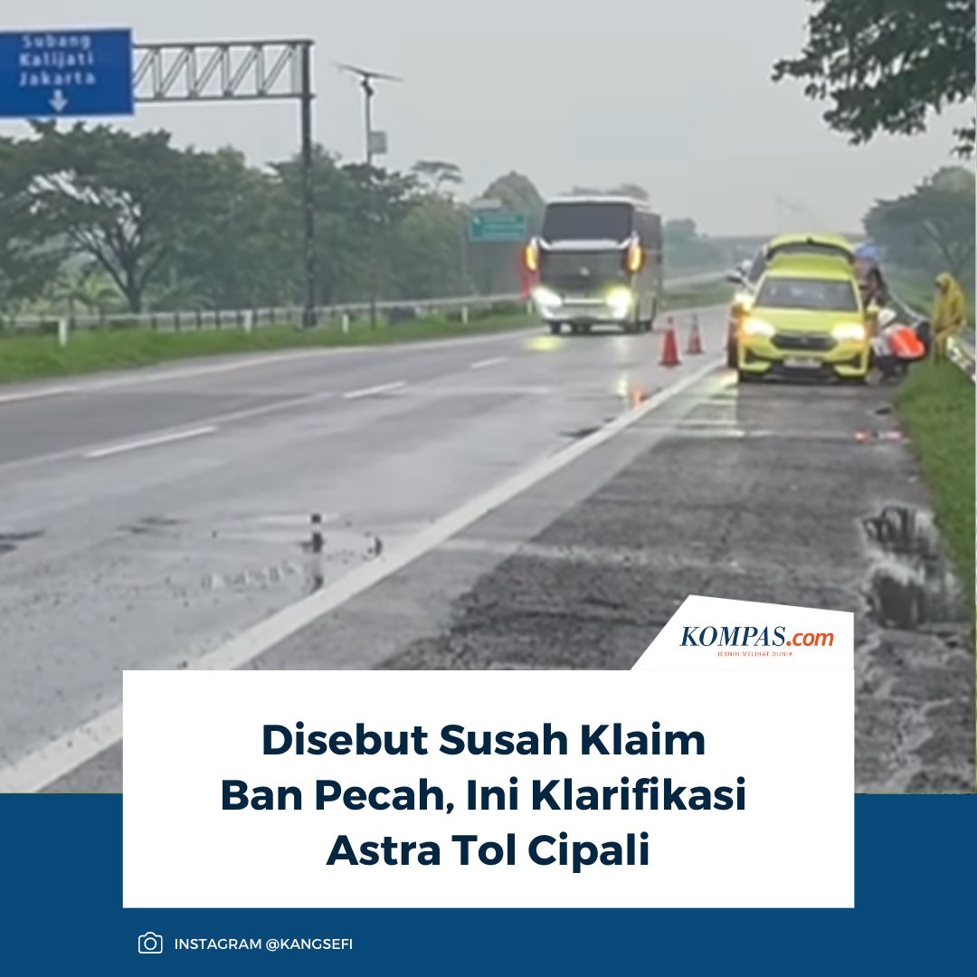 kompascom's tweet photo. Pada salah satu unggahan di media sosial, warganet ramai mengeluhkan sulitnya mengajukan klaim ganti rugi ban pecah di ruas Tol CikopoโPalimanan (Cipali).
Baca Selengkapnya ๐๐ป
https://t.co/wnCuDG5fkK
~NA #TolCipali #BanPecah #Astra https://t.co/kGKU8o3IO1