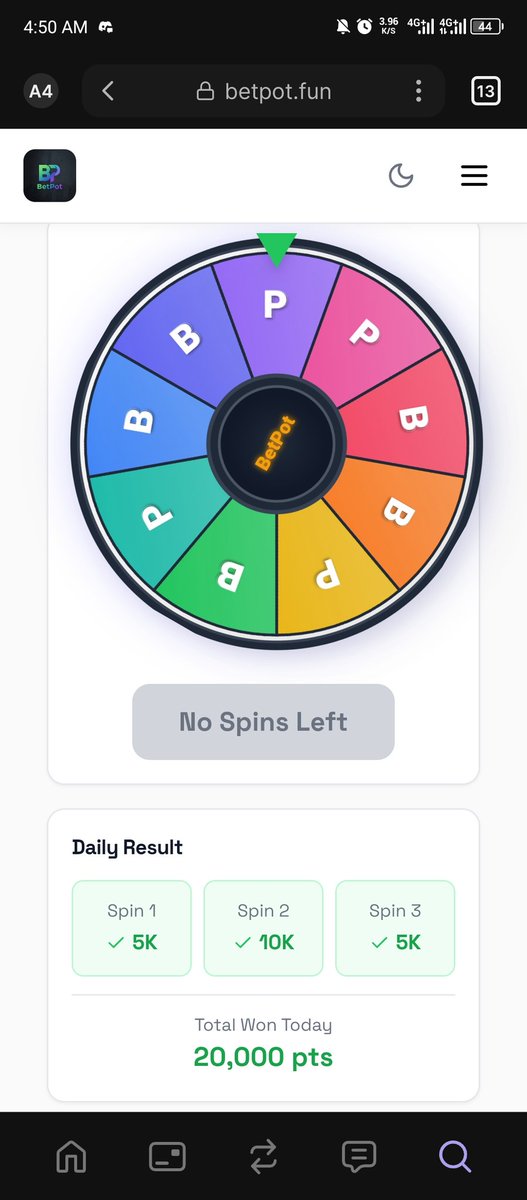 Abolifredrick's tweet photo. @BetPotdotfun is committed in giving users a good experience on their betting platform, you can now spin and win up to 50k point and You get 3 spin every 20 hours enjoy. https://t.co/besVtee7MC