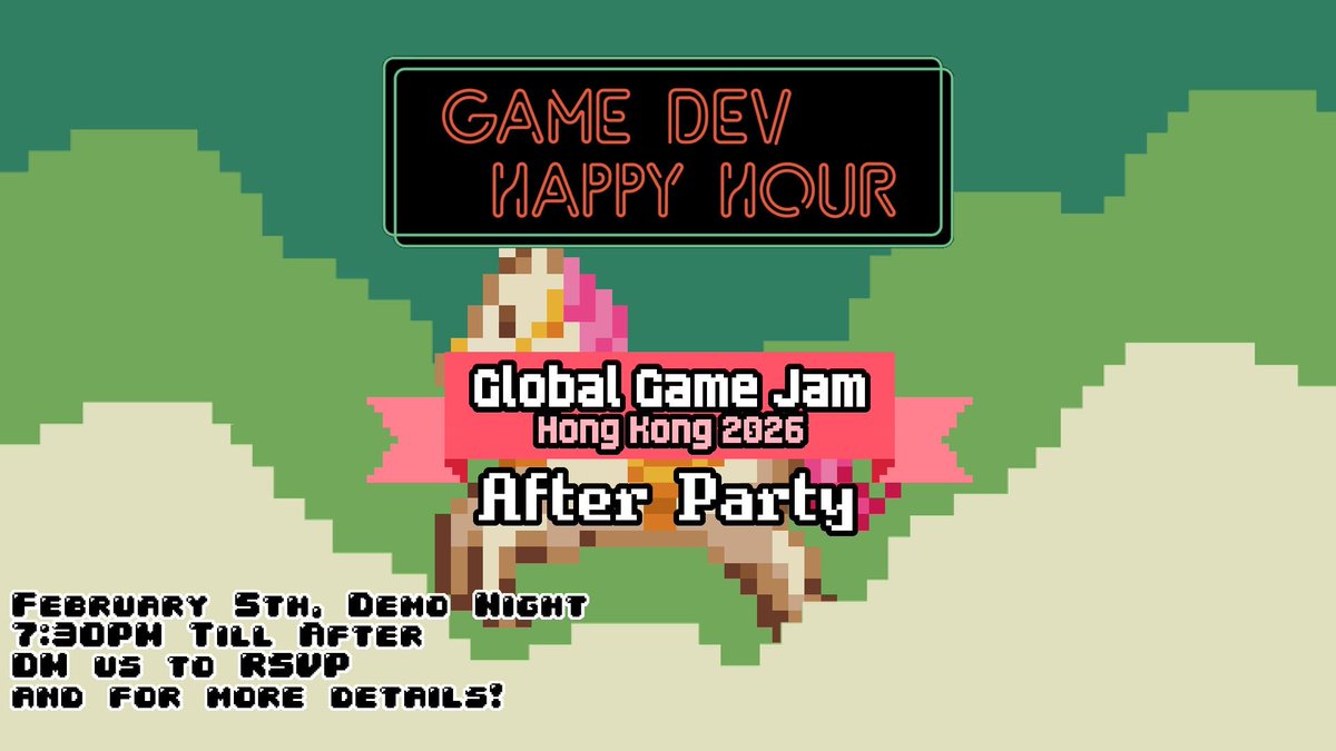 GameDevHH's tweet photo. 👾 The February monthly is set for Thursday, February 5th from 7:30PM onwards! Join us as we celebrate all the amazing projects made at #GGJHK2026!

DM us for details! #GameDevHH #HongKongGameDev https://t.co/i1cDqwpxzy