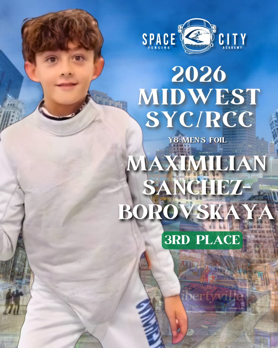 SpacecityFA's tweet photo. Big congratulations to Maximilian Sanchez-Borovskaya on an excellent 3rd place bronze medal finish in Y8 Men’s Foil at the 2026 Midwest SYC/RCC in Libertyville, Illinois 🥉🤺🔥
We are so proud of your performance and progress, Max 💚👏
#fencing #usafencing #fencingposts #usa https://t.co/E4iROl8Ztm