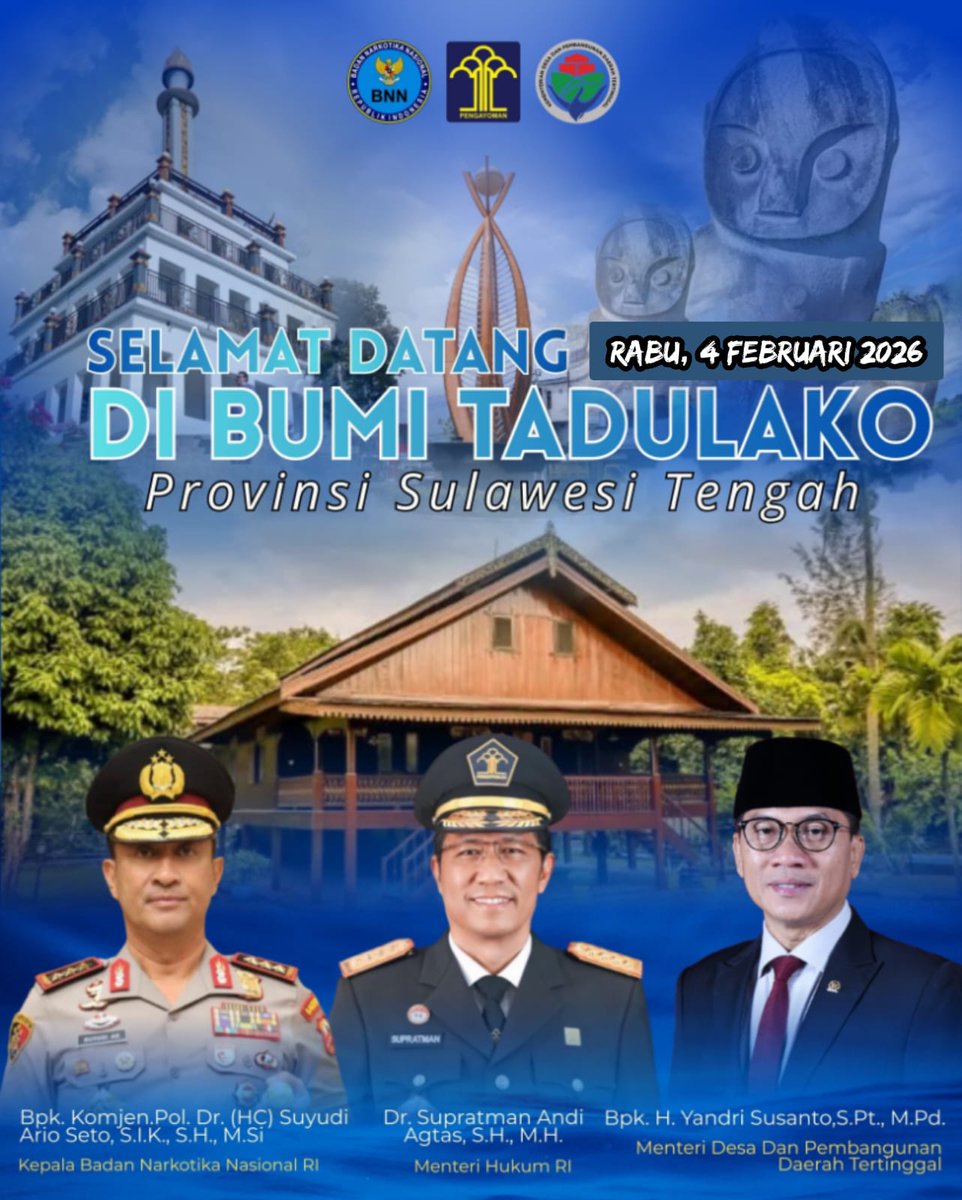 HalaTop13's tweet photo. Peresmian POSBANKUM SULTENG oleh Menteri Desa PDT H. Yandri Susanto SPt, MPd bersama Menteri Hukum RI Dr. Supratman Andi Agtas. SH., MH, Kepala BNN Komjen Pol. Dr (HC) Suyudi Ario Seto, SIK, SH, MSi
#posbankumdesa
#jagadesakita
#PendampingDesaHebat
#TPPIndonesia
#TPPJawaTimur https://t.co/WxT6u5FkQ5