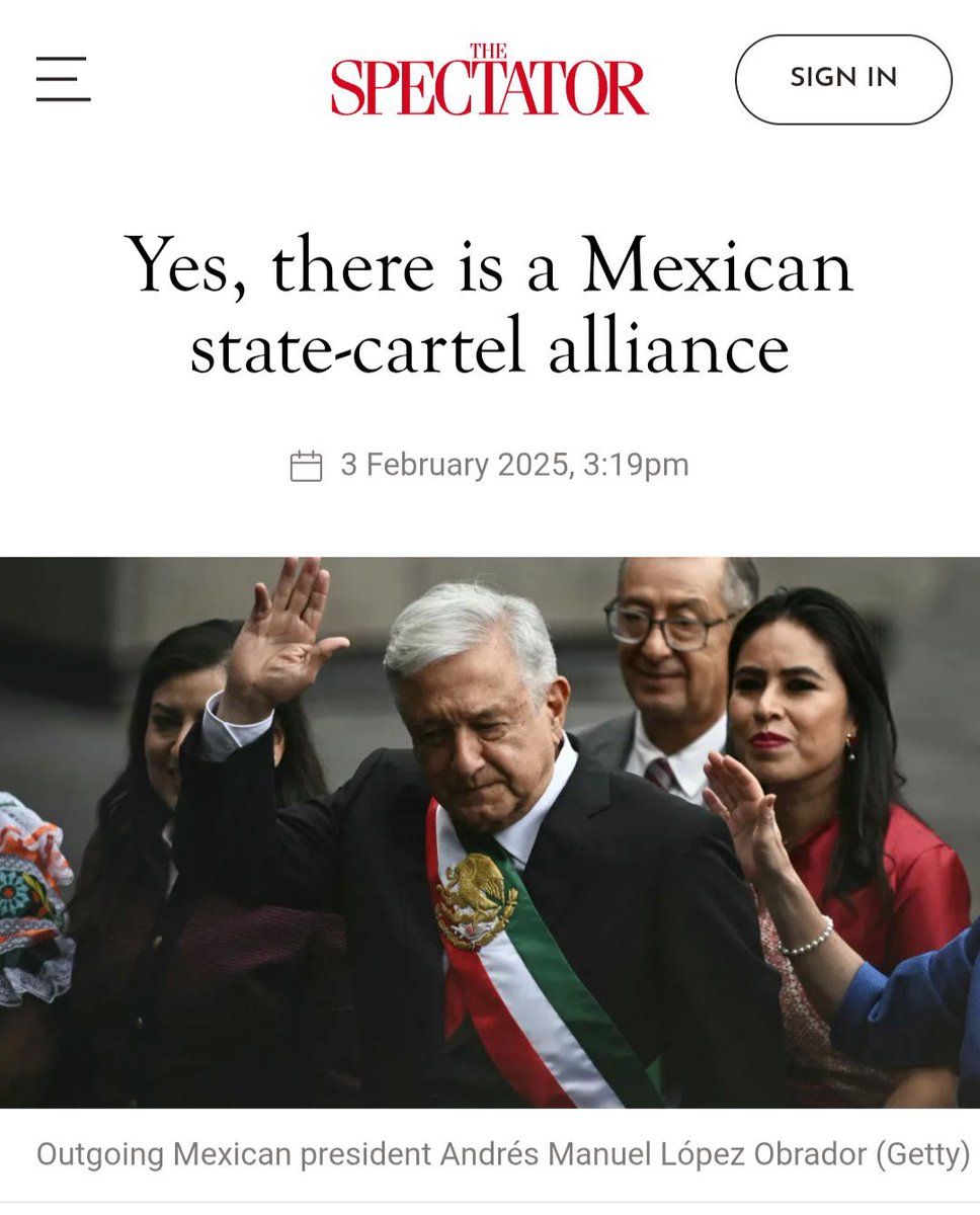 🚨Update: Recently the British newspaper The Spectator publishes that previous Mexican President Lopez Obrador has been linked to the Sinaloa Cartel for over 20 years. Mexico is a failed state fully controlled by the Mexican Narco Cartels!