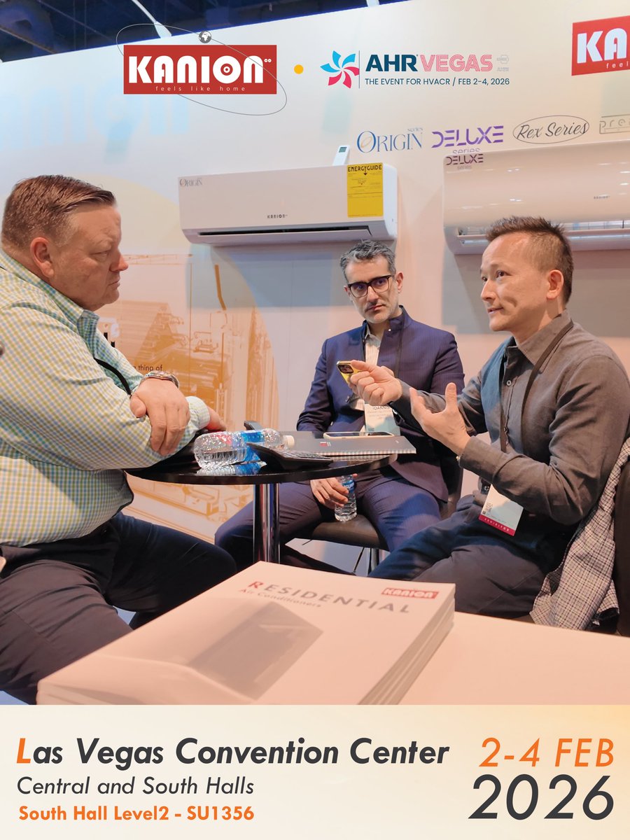 kaniongroup's tweet photo. Day 2 in Vegas — we’re back on the show floor ⚡️
📍 Las Vegas Convention Center
🏢 South Hall Level 2
📌 Booth SU1356
#AHRExpo2026 #LasVegasConventionCenter #KanionCo #HVAC #GreenEnergy https://t.co/ETdIMbkRJa