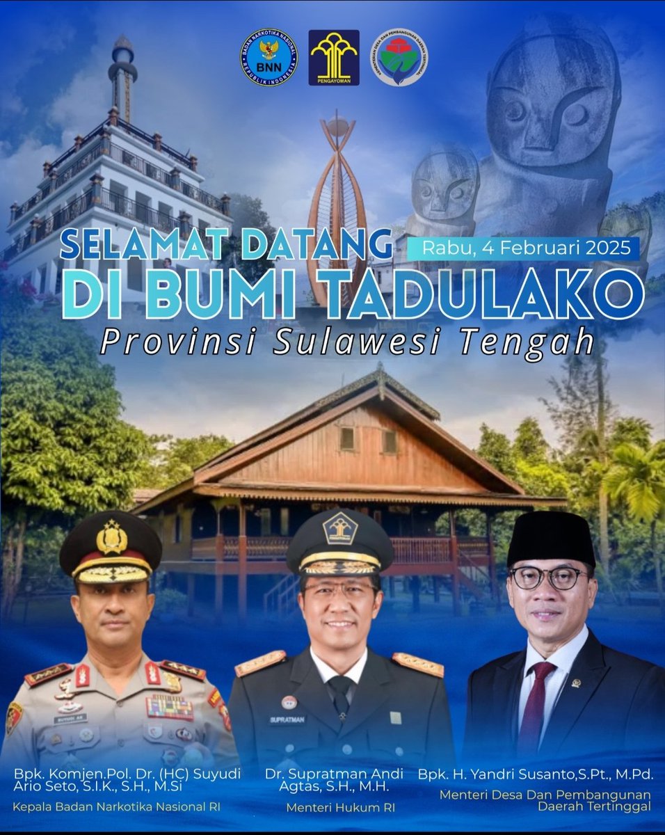 yasmaun3's tweet photo. Peresmian POSBANKUM SULTENG oleh Menteri Desa H. Yandri Susanto SPt, MPd bersm Menkum  RI Dr. Supratman Andi Agtas. SH. MH, Kepala BNN Komjen Pol. Dr (HC) Suyudi Ario Seto, SIK, SH, MSi
#posbankumdesa
#jagadesakita
#TerimakasihPakMenteriDesa
#PendampingDesaHebat
#TPPIndonesia https://t.co/NBYG4PVOoR