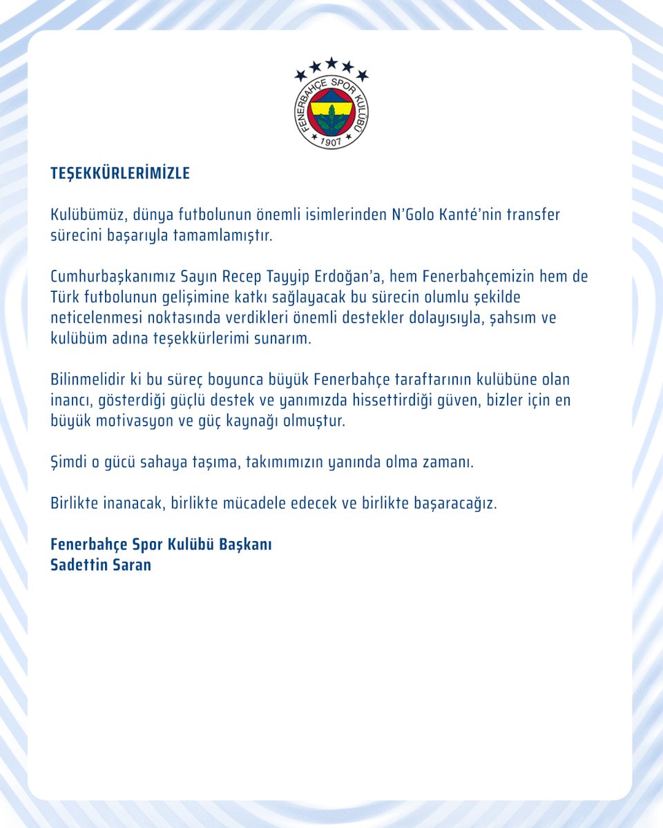 Fenerbahce's tweet image. Teşekkürlerimizle

🔗 bit.ly/4aci6Yy