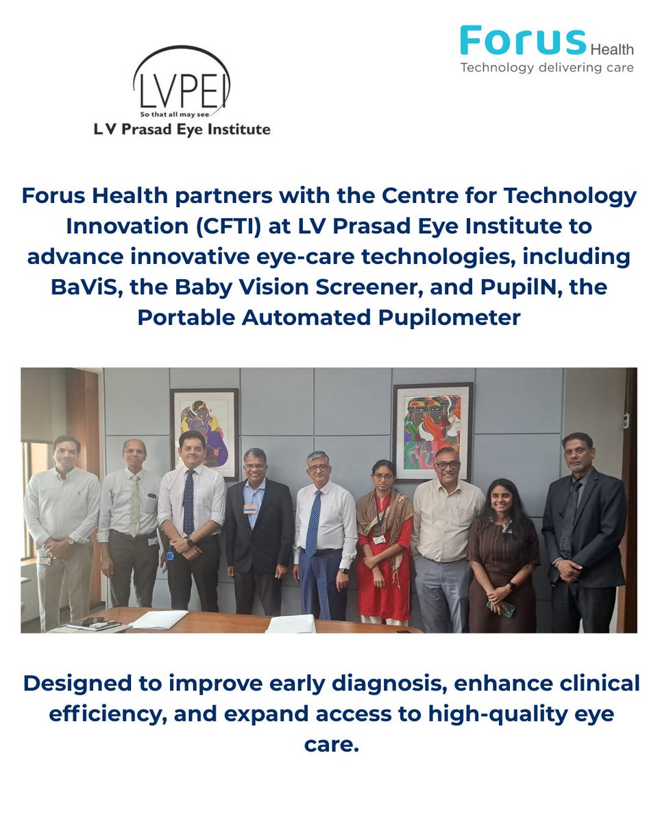 forus_health's tweet photo. We are proud to partner with L V PRASAD EYE INSTITUTE (@lvprasadeye ) to bring two clinically validated eye-care technologies—BaViS (Baby Vision Screener) and PupilN (Portable Automated Pupilometer) to market following years of close collaboration between clinicians and engineers https://t.co/U3EMGSqdsx