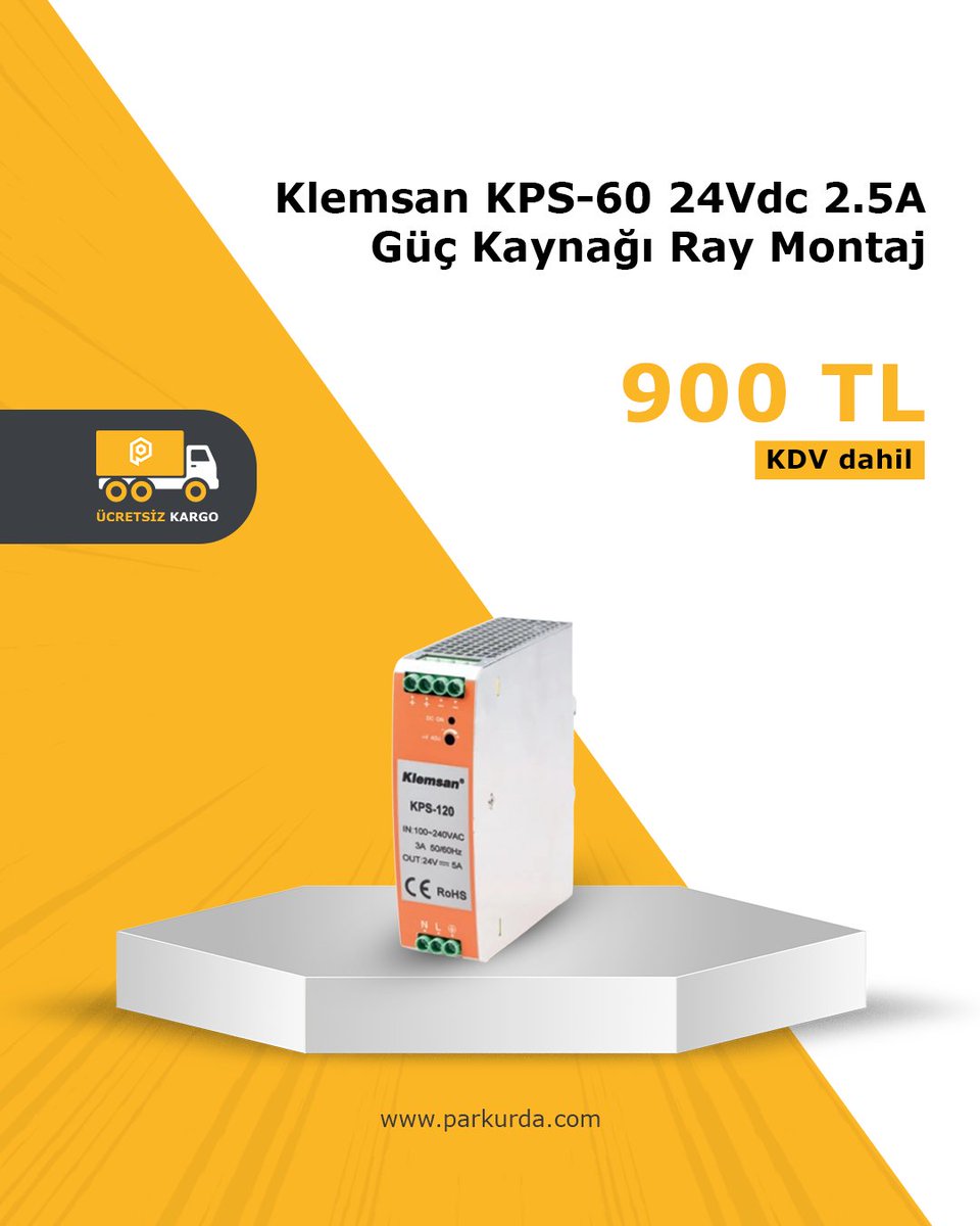 parkurda's tweet photo. ⚡ Klemsan KPS-60 24Vdc 2.5A Ray Tipi Güç Kaynağı 

🚚 Ücretsiz kargo
💰 900 TL (KDV dahil)

👉 Hemen sipariş verin: https://t.co/Z8PIKpM5Xc https://t.co/SauwFyQQLo